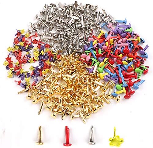 Mini Brads 400Pcs Paper Fasteners Gold Silver Round Metal Pastel Craft Brads Multi Color Small Round Paper Metal Brads Flower Scrapbooking Decorative Brads for School Office Crafts Making DIY Project