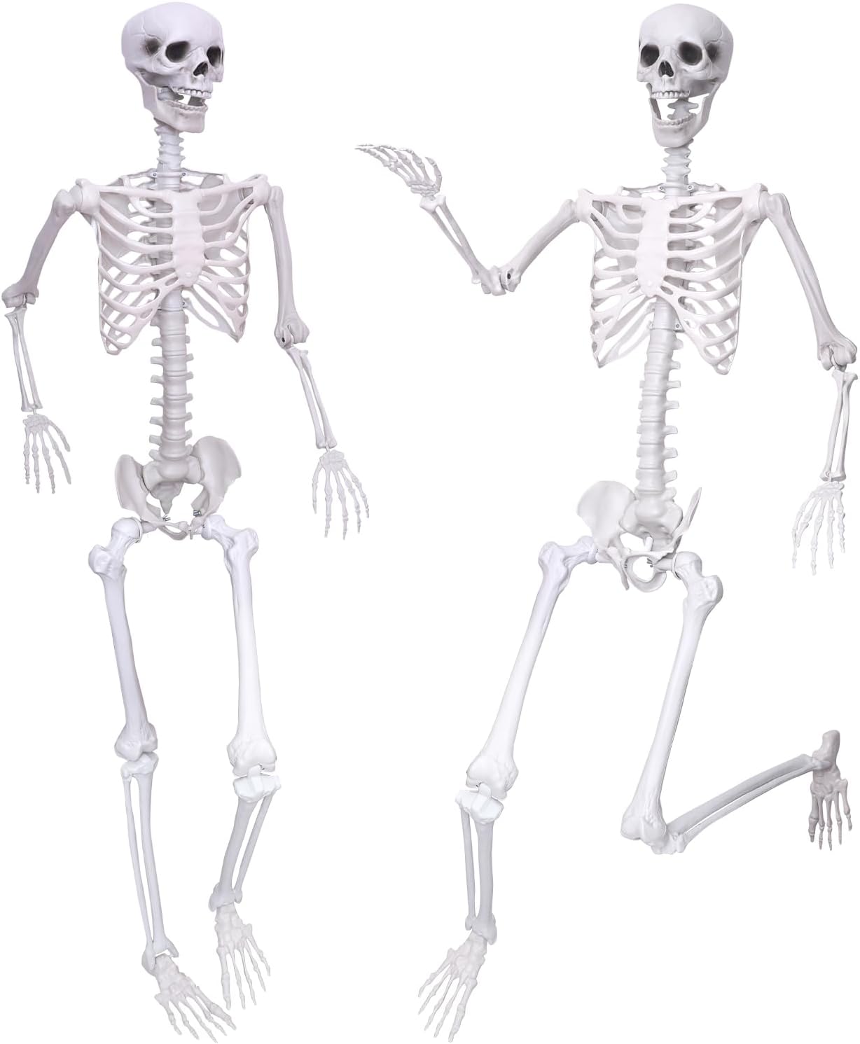 2PCS Skeletons Halloween Decorations,5.9Ft Life Size Skeletons with Movable Joints,Full Body Plastic Human Adult Skeletons for Halloween Indoor Outdoor Haunted House Decor