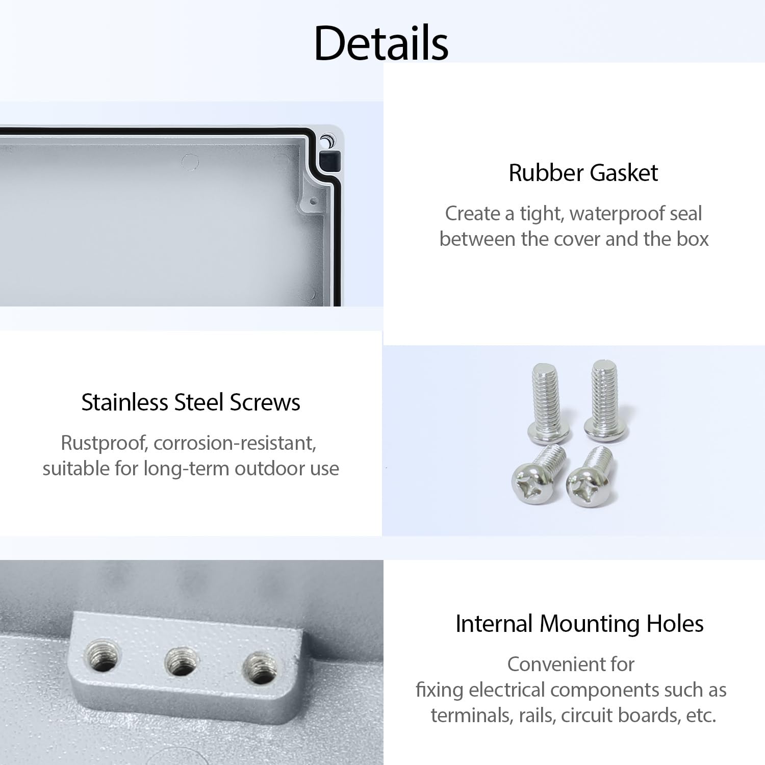 LeMotech Junction Box, Aluminum Alloy Metal Electrical Box, IP67 Waterproof Dustproof Project Box, Outdoor Universal Enclosure, Grey 6.3x6.3x2.7in (160x160x70mm)