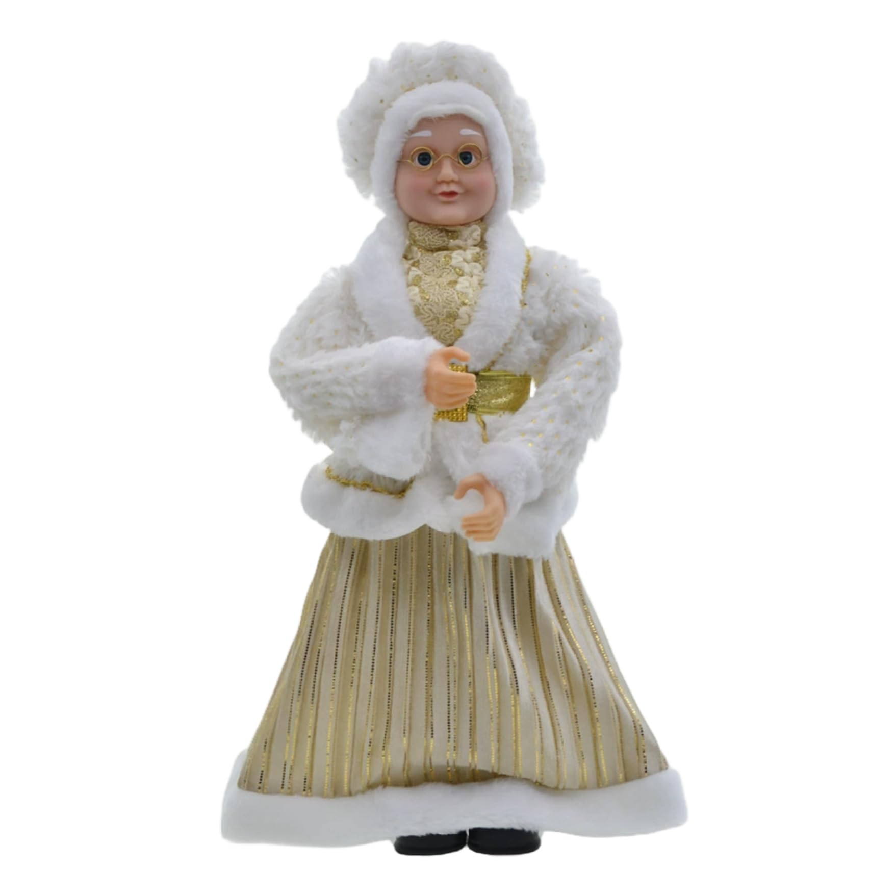Figura de Papá Noel de pie de 18 Pulgadas con Bata Dorada y Blanca, decoración navideña de repisa de Mesa, decoración del hogar para Fiestas navideñas, anciana Santa