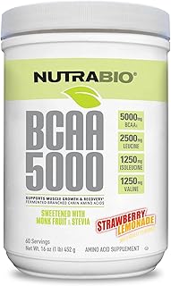 NutraBio BCAA 5000 Powder - Fermented Branched Chain Amino Acids for Muscle Growth & Recovery - Natural Flavors, Sweeteners, and Coloring, Vegan, Gluten Free - Strawberry Lemonade, 60 Servings