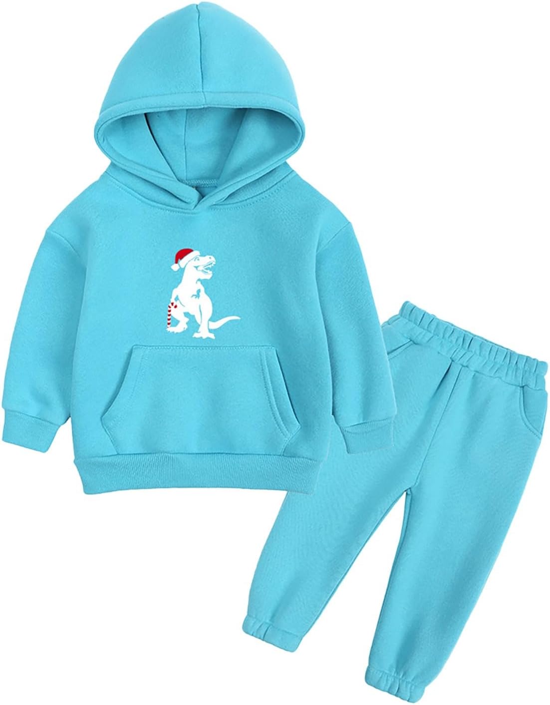 Boys Girls Clothes for Christmas Cute Dinosaur Graphic Hooded Sweatshirt + Thicken Fleece Lined Warm Pants