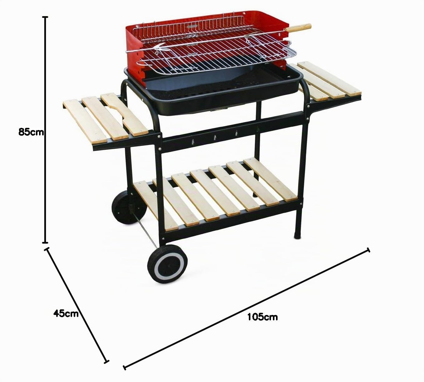 Enrico Coveri Garden Barbecue a Carbone Grill BBQ a Carbonella Quadrato, Ripiani in Legno, Paravento e Ruote 105X45X85