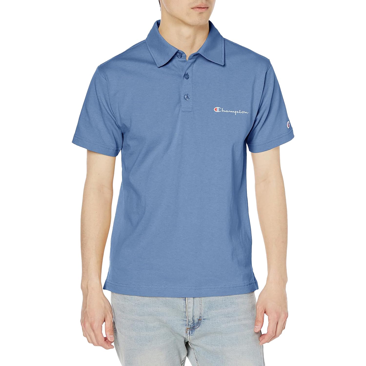 Champion C3-X361Z Men's Short Sleeve Polo Shirt, 100% Cotton, Script Logo, Basic
