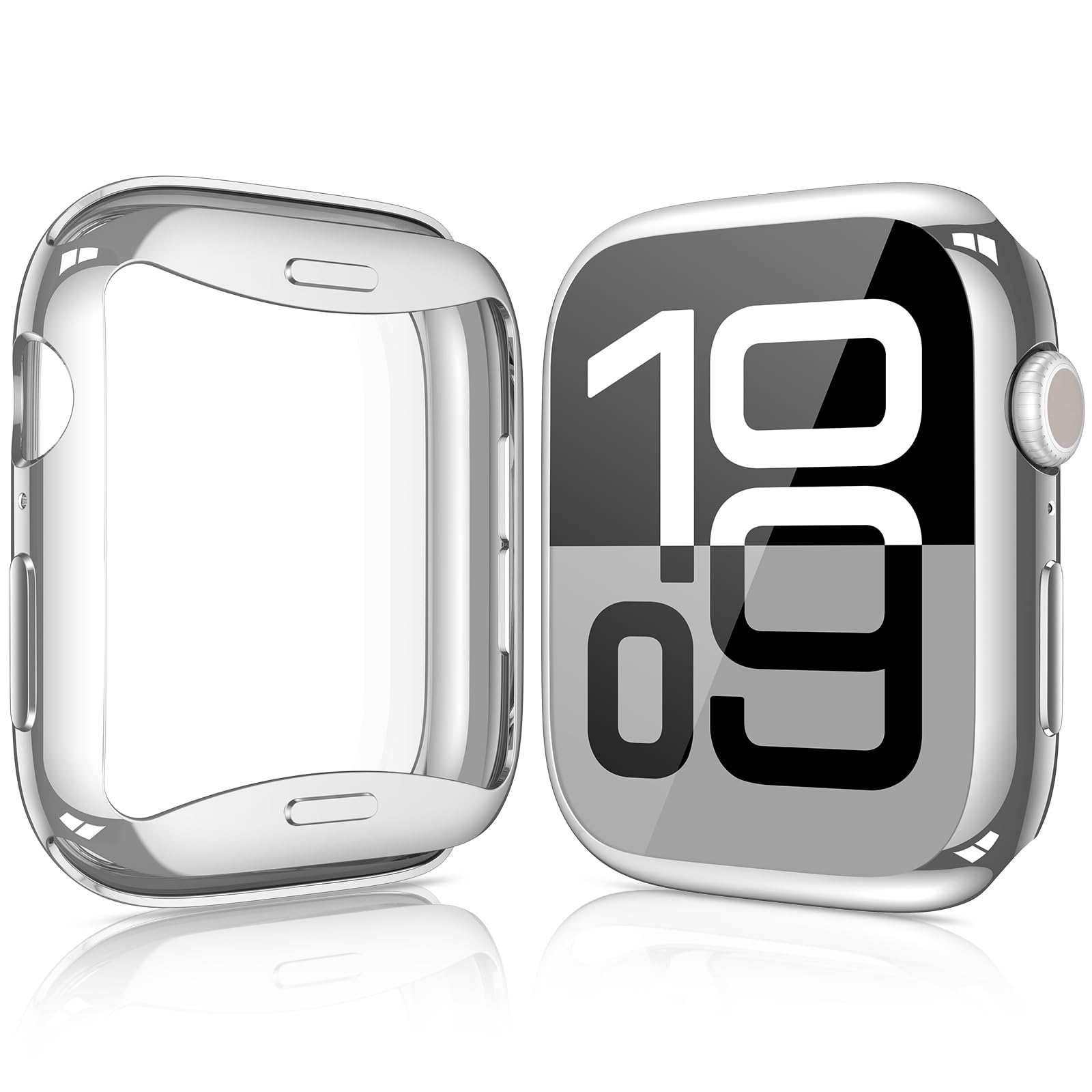 Photo 1 of [2 Pack] JULK 42mm Silver Case with Screen Protector for New Apple Watch 11 (2025), Slim Guard Bumper, Full Coverage Soft TPU Protective Cover for iWatch Series 11/10 42mm (1 Silver + 1 Transparent)