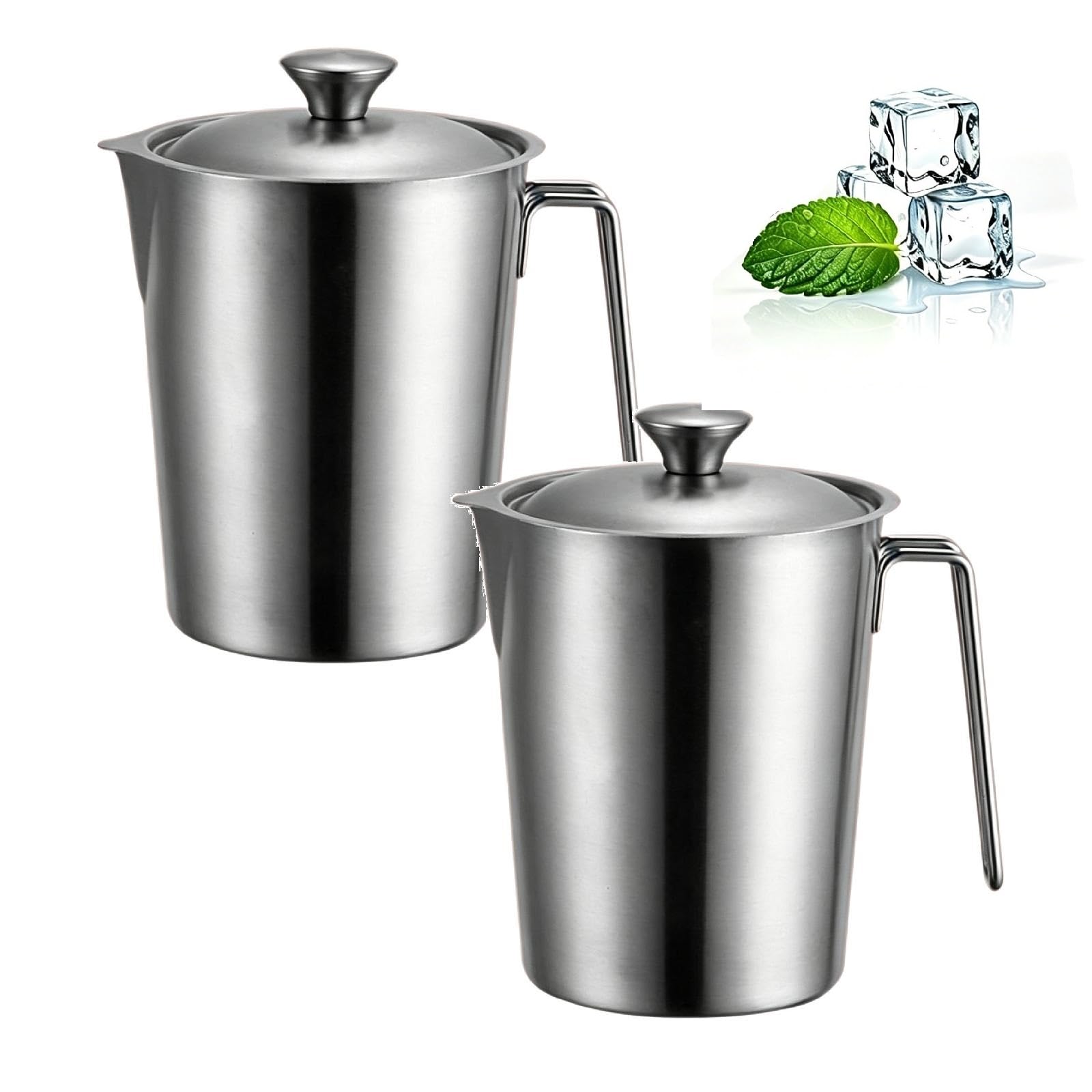 Messbecher Edelstahl 1.5 L mit Feinskala, Abdeckung, BPA Frei Messbecher Edelstahl Tropfschutz Robust für Zuhause Küche Restaurant Bar Teeladen Café Treffpunkt，Color-A-2pc