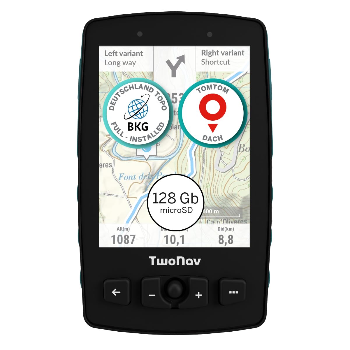 TwoNav Aventura 2 Plus (32 GB) + MicroSD (128 GB) + Karte Full Deutchland BKG Topo 1:25000 installiert, Outdoor Handheld-GPS mit 3,7-Zoll-Breitbild, Tasten und Joystick für Bergsteigen