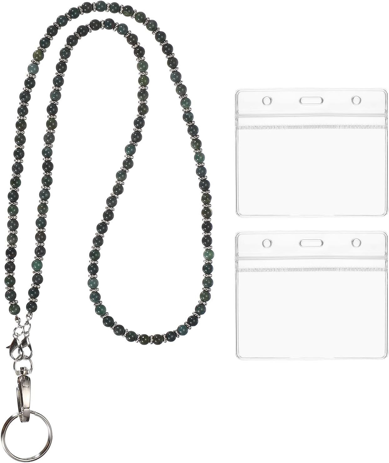 PATIKIL Beaded Lanyards ID Badges Cute Gemstone Beaded Keychain Badge Green