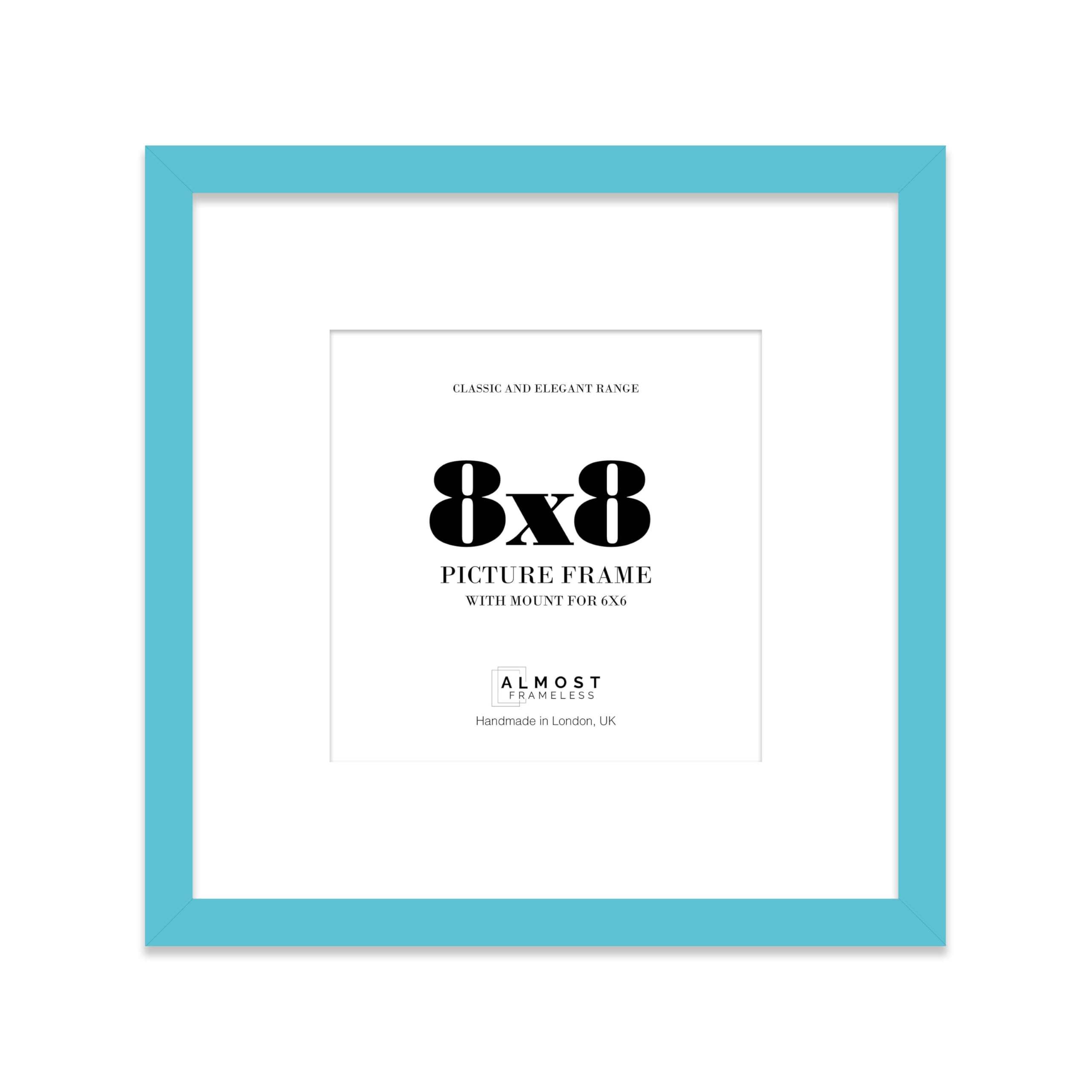 8x8 Turquoise Picture Frame with Mount for 6x6 Photos, Prints - Modern Square Wall Frame, 1 Pack