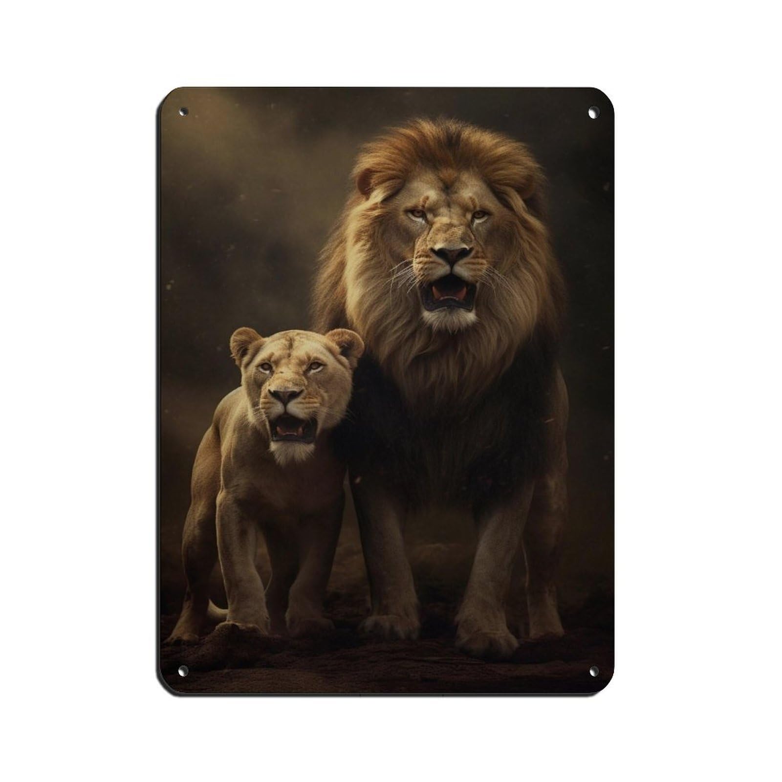 Lion And Lioness（2） Retro Poster Metal Tin Sign Chic Art Retro Iron Painting Bar People Cave Cafe Family Garage Poster Wall Decoration 12x16inch(30x40cm)