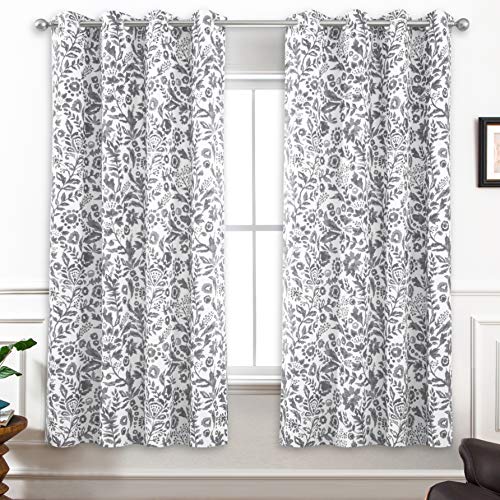 DriftAway Julia Blackout Curtains for Bedroom Gray Floral Watercolor Pattern
