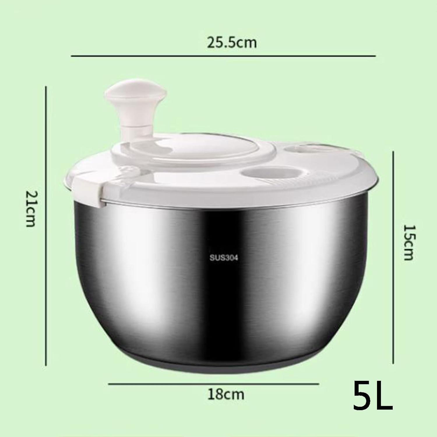 Essoreuse à salade en acier inoxydable de 6 L - Grand lave-légumes - Centrifugeuse - Ustensile de cuisine pour fruits, pâtes, frites - Passe au lave-vaisselle