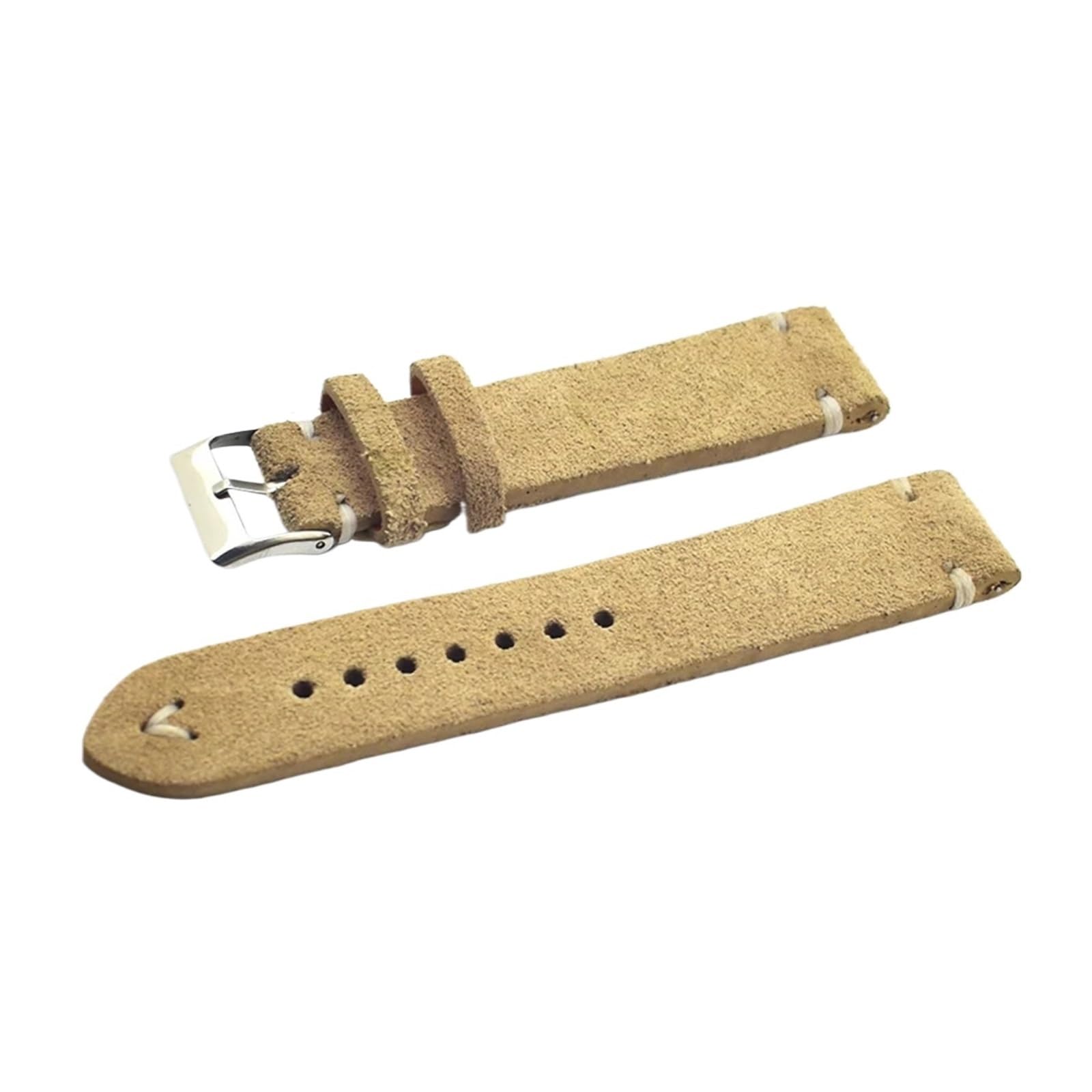Ręcznie wykonany pasek do zegarka z prawdziwej skóry zamszowej akcesoria do zegarków khaki pasek retro 18 mm 20 mm 22 mm 24 mm pasek (khaki, czarna linia, 20 mm)