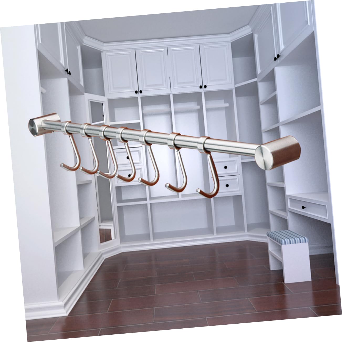 SOLUSTRE 1Pc Heavy Duty Stainless Steel Towel Hook with Moveable Hooks Wall Mounted Coat Hanger for Bathroom Kitchen Bedroom Space Saving Organizer Stainless Steel Design