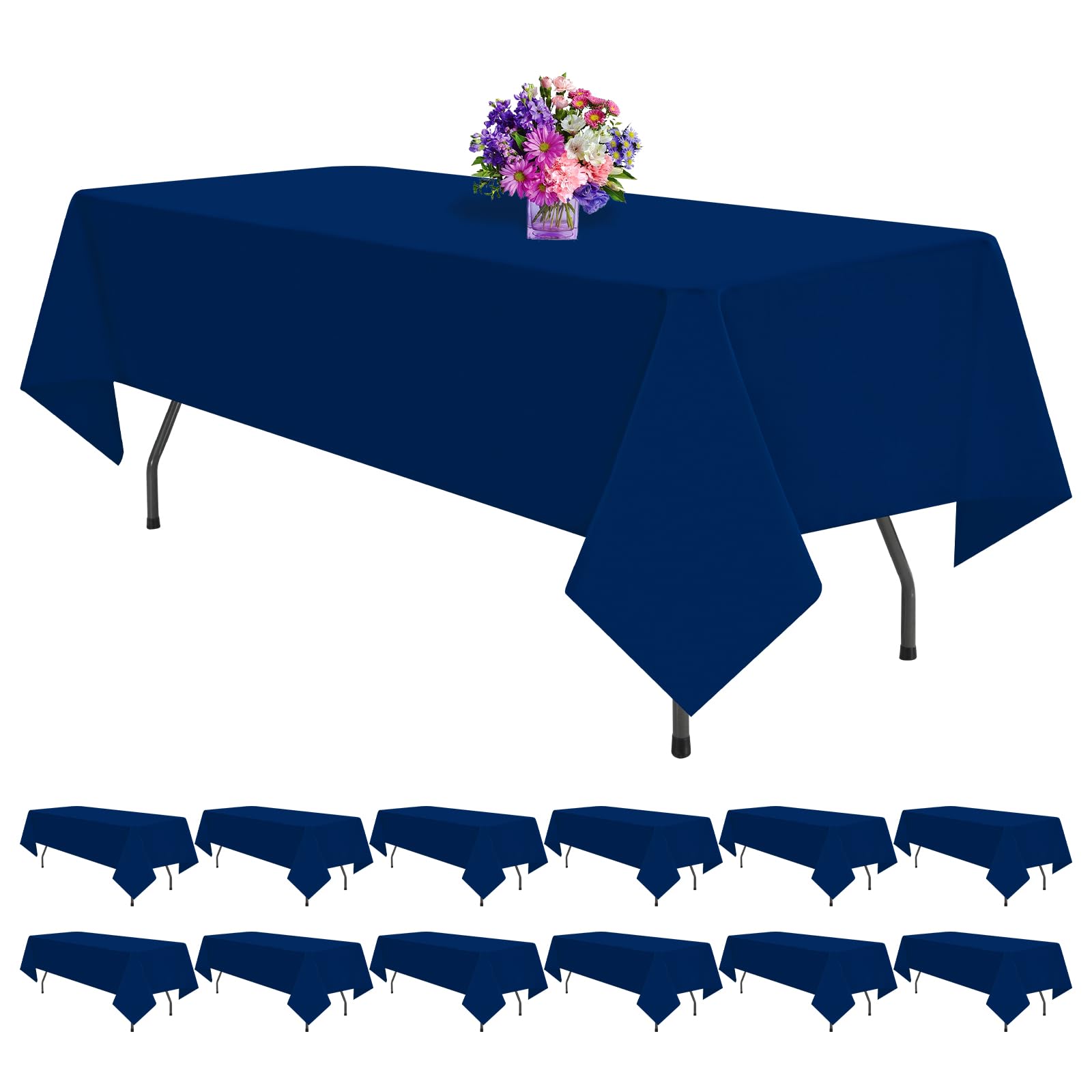 Photo 1 of 12 Pack Polyester Tablecloth -60 x 126 Inch Navy Blue Table Cloth for 8 Feet Rectangle Tables, Stain and Wrinkle Resistant Washable Fabric Table Cover for Wedding Party Banquet Restaurant Kitchen