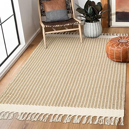 Lahome Boho Rugs for Bedroom, 3x5 Bathroom Rug Lightweight Farmhouse Woven Area Rug with Tassels, Throw Rugs Washable Kitchen Rug Non-Shedding Indoor Door Mats for Entryway Living Room, Khaki