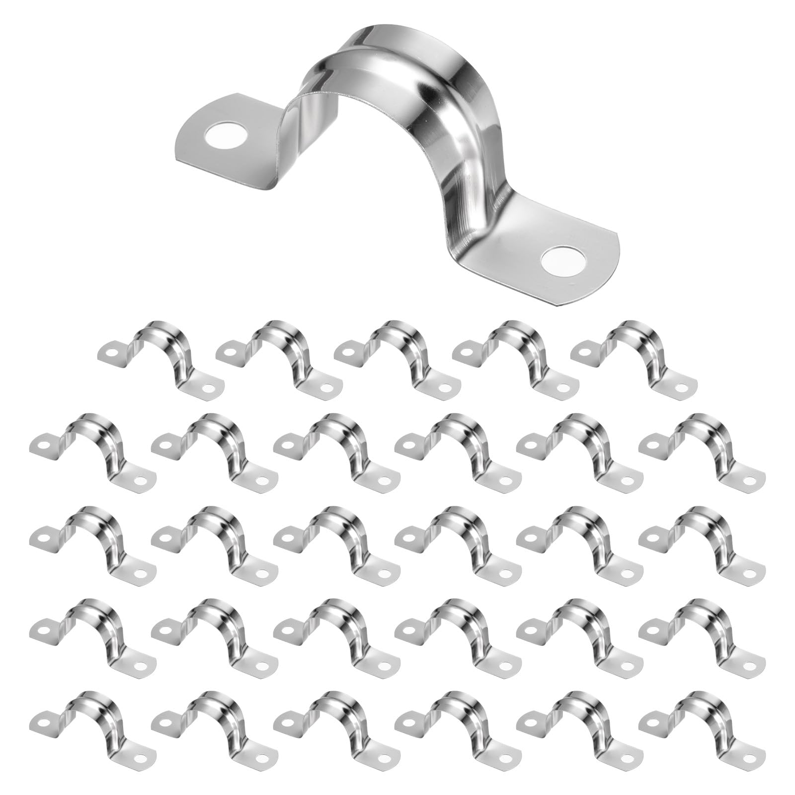 sourcing map 30pcs 1-Inch 25mm Conduit Clamps, M25 U Tube Pipe Clamp, Stainless Steel Rigid Pipe Strap, U Shaped Bracket with Two Hole for Pipe Tube Hose Wire Cord Fixing
