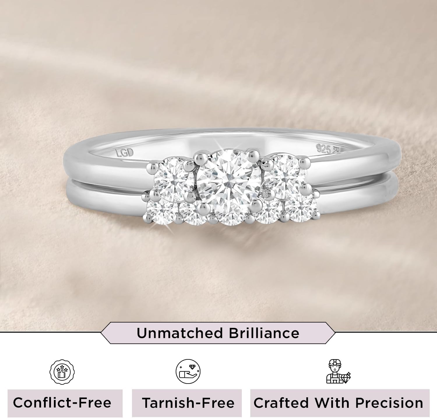 Jewelili 925 Sterling Silver Diamond Ring for Women | 0.50 CTW Round Bridal Sets Wedding Engagement Rings | H Color I1 Clarity | Lab Grown Diamond Ring | Size 6,7 & 8