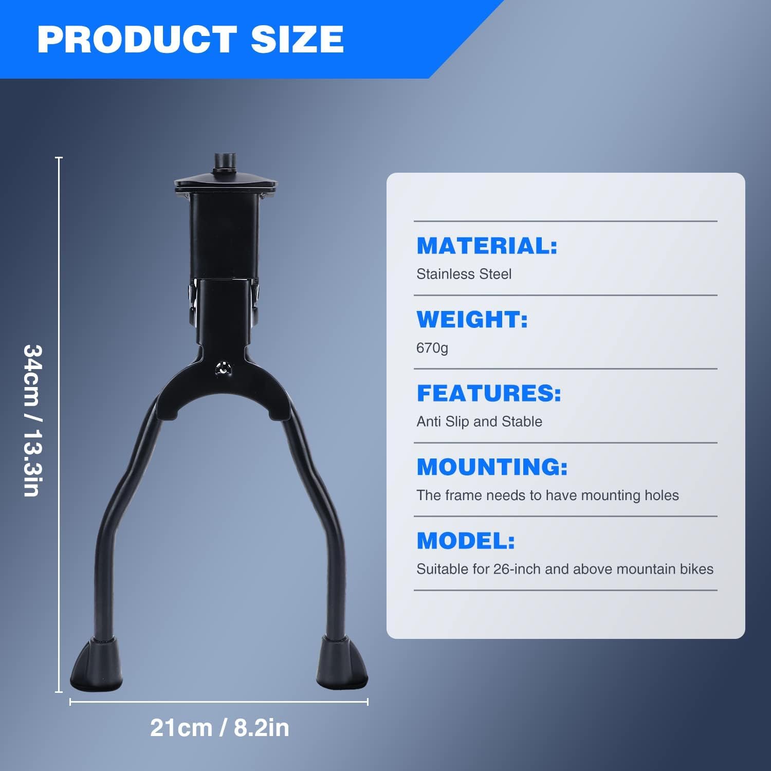 Béquille de vélo à double jambe centrale, béquille réglable, convient aux vélos avec cadre de taille 66 cm et plus pour Cruiser, vélo de route et vélo hybride
