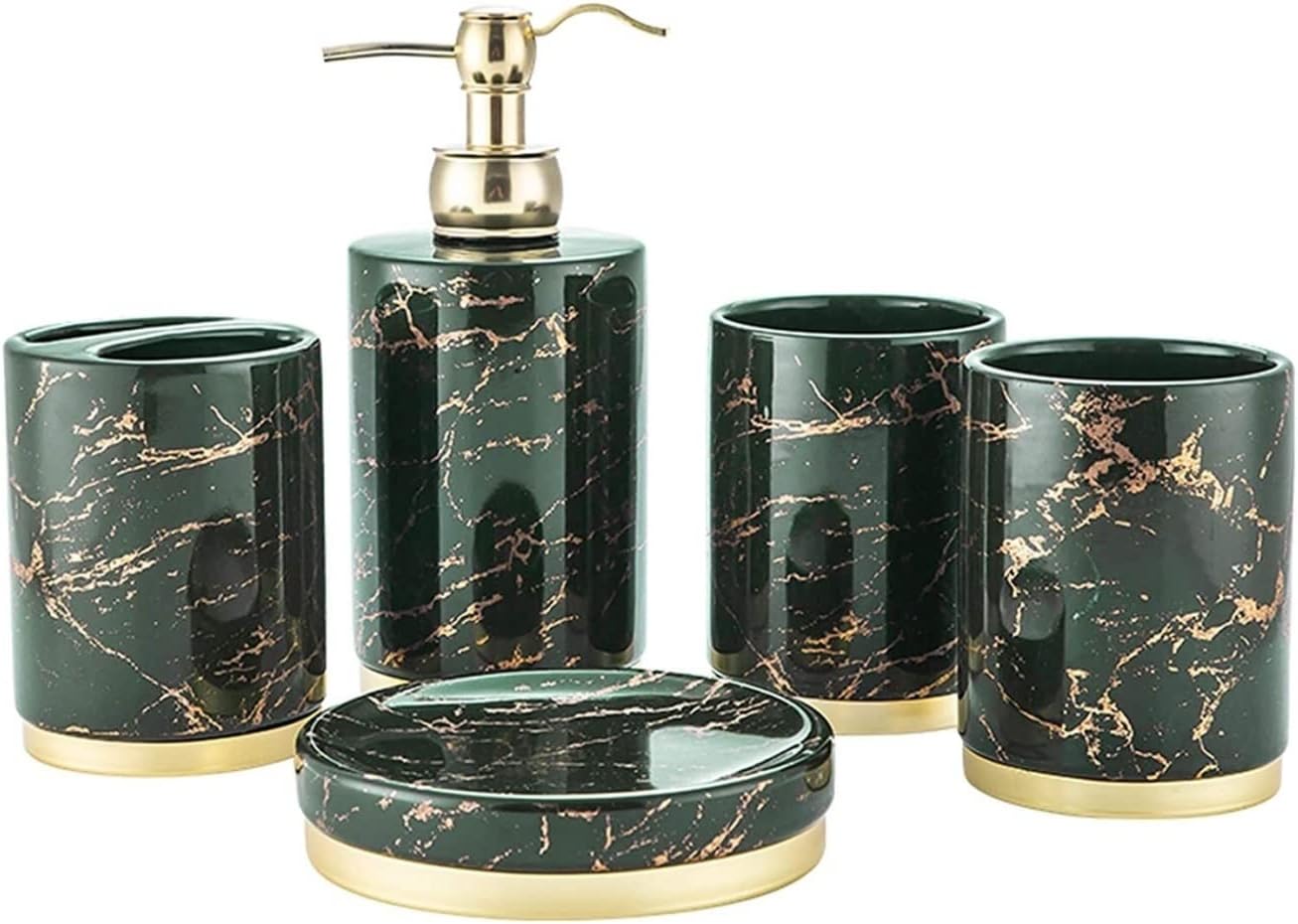 Bathroom Accessory Set Bathroom Accessories Set Luxurious Dark Green Bathroom Accessory Set Home and Apartment Essentials Ceramics Bath Set for Gift Bath Accessory Set (Green)