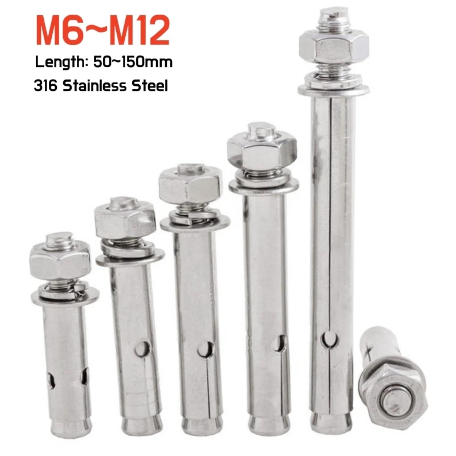 Pernos de expansión de acero inoxidable, Perno de anclaje tornillo 316 A4 for sujeción pared hormigón M6 M8 M10 M12(M8x60mm 2pcs)