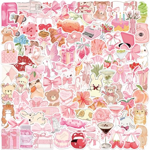 100 calcomanías de coqueta rosa, bonitas calcomanías estéticas de vinilo impermeables, calcomanías estéticas de vinilo rosa para niñas, laptop, botella de agua, teléfono, decoración de guitarra