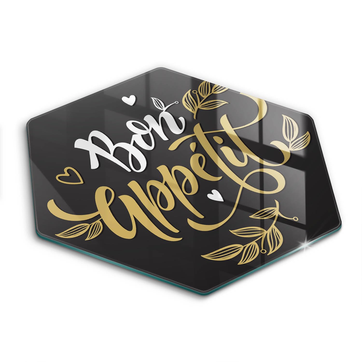 Planche à découper induction hectagonale 40cm avec inscription bon appétit Wallfluent