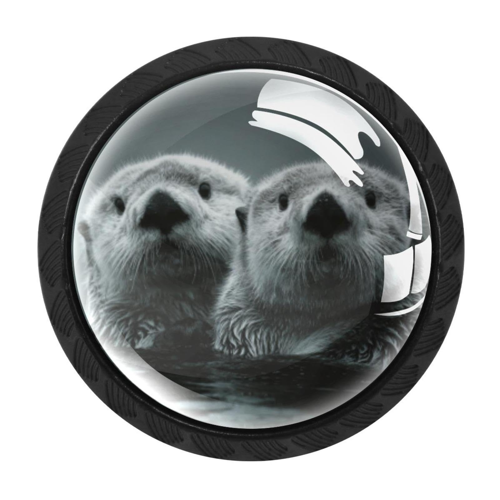 CHENZZZZ 4 Pack Sea Otters (2) Kitchen Cabinet Knobs Drawer Knobs Dresser Knobs Matte Black Zinc Knobs Drawer Pulls Door Knobs Dresser Drawer Handles Knobs for Dresser Drawers