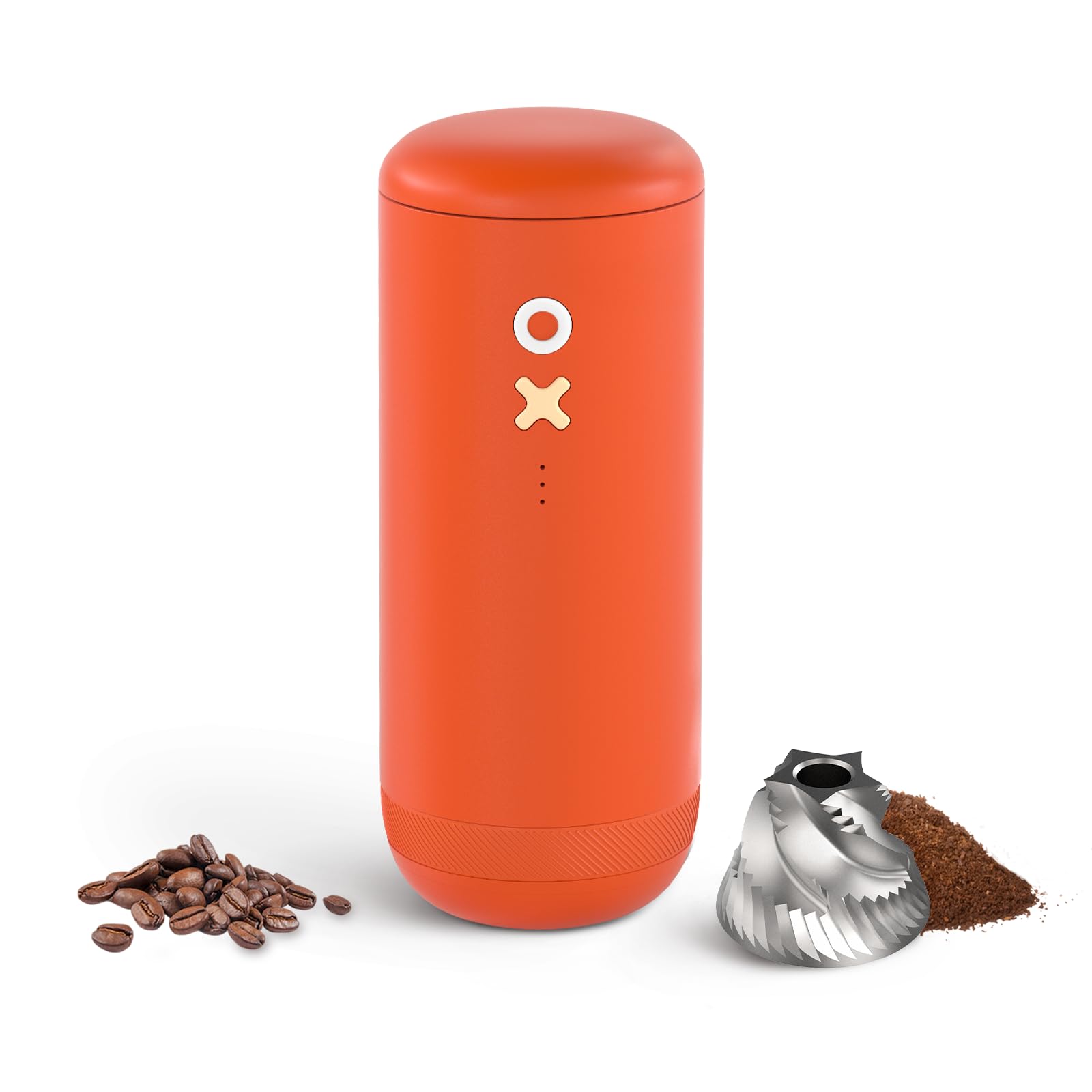 Nuttii Burr Coffee Grinder – Electric, Portable, Small, Quiet Conical Burr Coffee Bean Mill, 20 Adjustable Settings for Espresso, Pour-Over, French, Press Moka for Home Travel Use (Tangerine Orange)