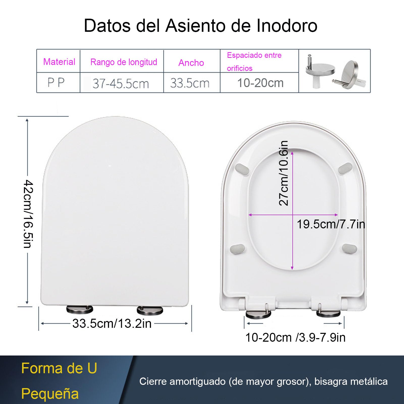 Tapa WC de Cierre Suave, Asiento Inodoro Forma D Blanco, 42x33.5cm