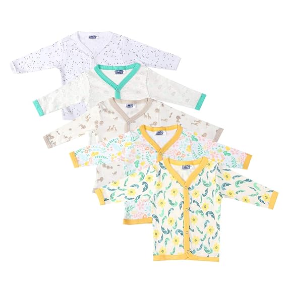 Jhablas for Babies Cotton Soft Dress for New Born Baby of 12 to Old Multicoloured Baby Dresses Pack of 5 Jhablas (Design and Colors May Vary)