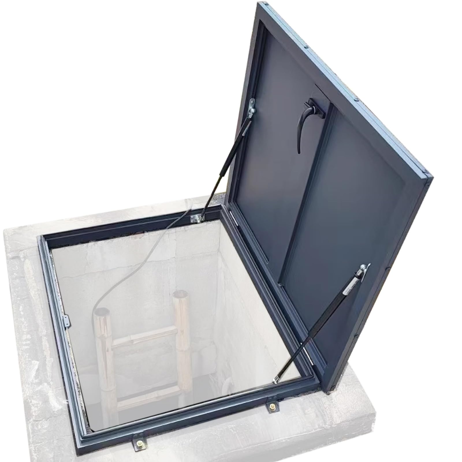 Dachluke Aus Aluminiummetall, Dach-Zugangsluke mit Schlossgriff, Quadratische Dachzugangsluke, Stahl-Sicherheitstür für Notausstieg, Brunnendeckel, Kellerabdeckung(Black,85x85cm/34x34in)