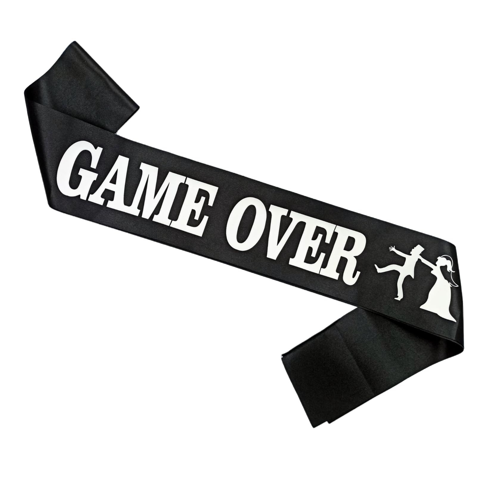 Game Over Bachelor Party Groom Sash, Funny Wedding Engagement Gift Idea for Video Gamer Groom to Be, Black and White