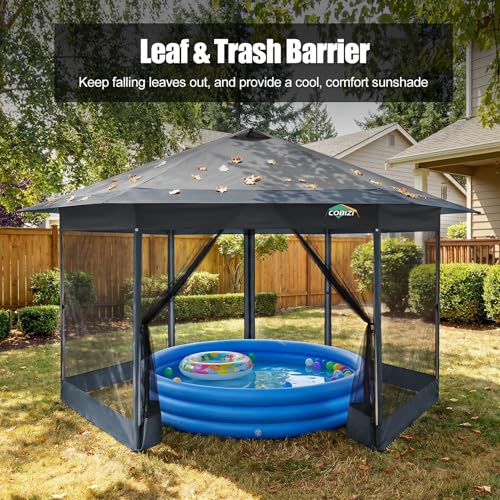 Image of COBIZI 16x16 Pop Up Gazebo Tent with Mosquito Netting, Gazebos on Clearance, Hexagonal Outdoor Canopy Shelter, Patented Center Lock 6-Sided Portable Gazebos, Pop Up Canopy Tent for Backyard, Gray