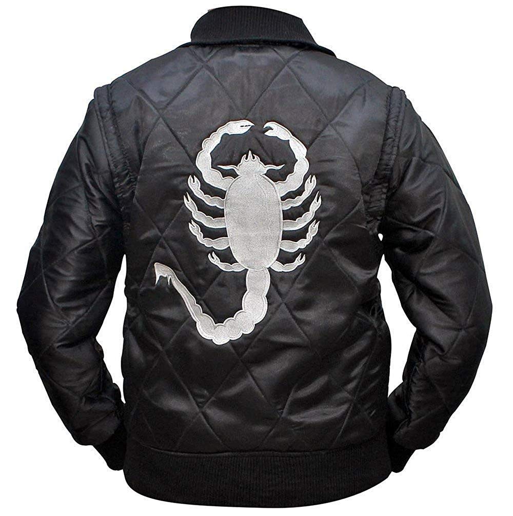 SKY-SELLER Mens Motorcycle Drive Gosling Scorpion Logo Black Bomber Satin Jacket - Lightweight Jacket For Men 4XL Plus Size