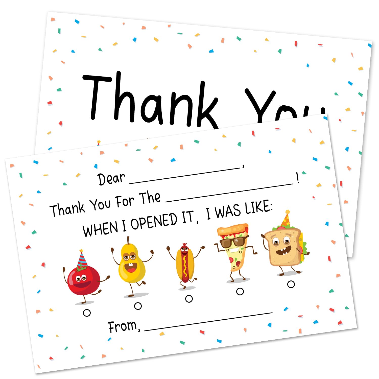 Pizza Hotdog Funny Thank You Cards, Thank You Cards For Kids, Fill In The Blank (20 Count) With Envelopes -TK11