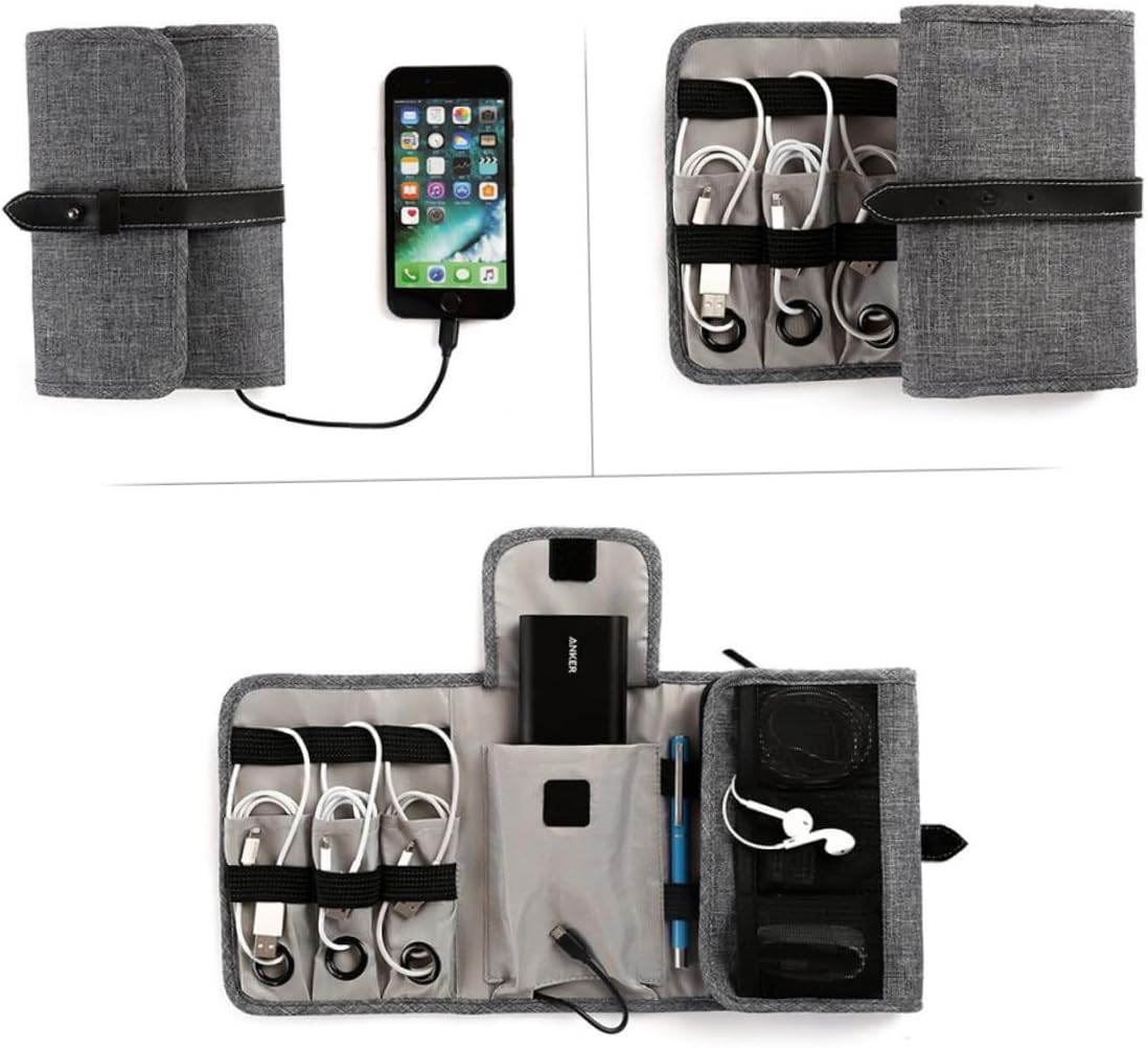 DOITOOL 3pcs Usb Cable Storage Bag Large Capacity Foldable Organizer Pouch for Digital Accessories Portable Charger Case Grey for Travel and Daily Use