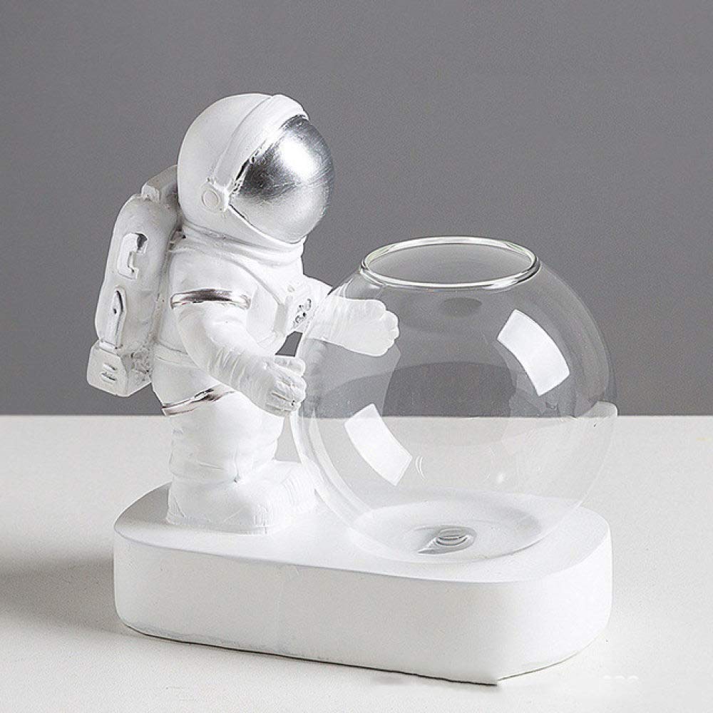 Vase en verre nordique astronaute ruban avec lampe LED pour decoration de bureau