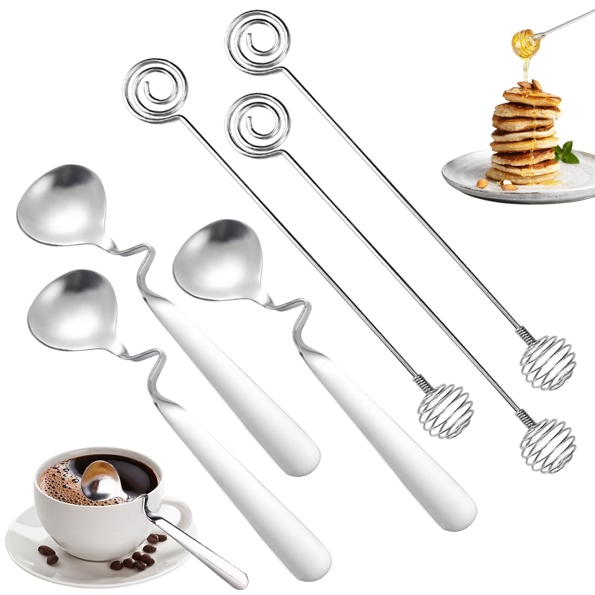 Set 6 Cucchiani In Acciaio Inox - Per Miele E Marmellata, Design Ad Angolo, Facili Da Pulire
