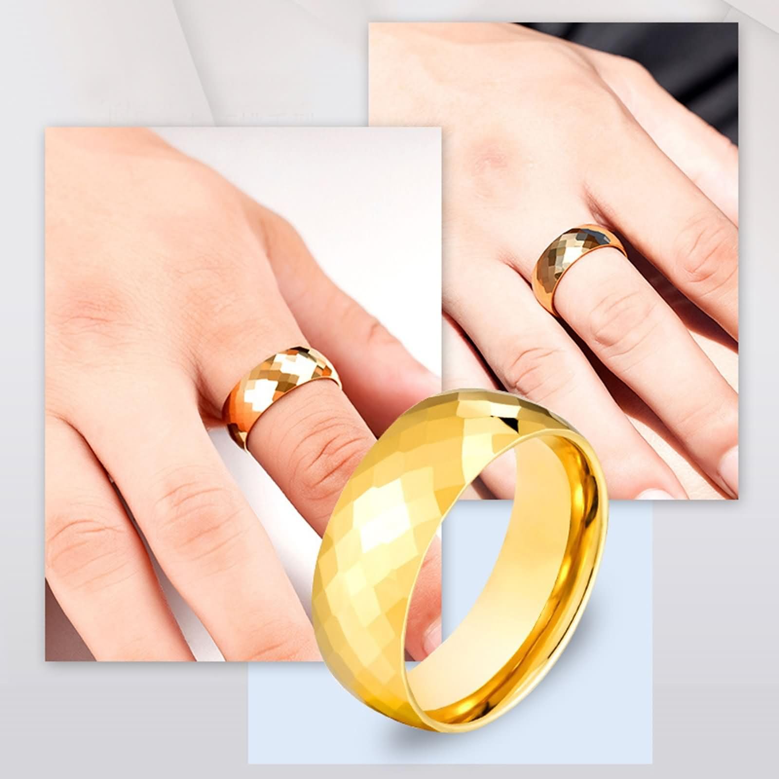 Anillos Tungsteno Hombre Mujer Grabado Personalizado,Anillo Redondo Simple 8MM Anillo Boda Oro Anillos de Compromiso Hombre Mujer