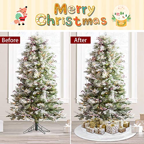 Saia para árvore de Natal Townshine de 122 cm de pele sintética branca com lantejoulas e flocos de n