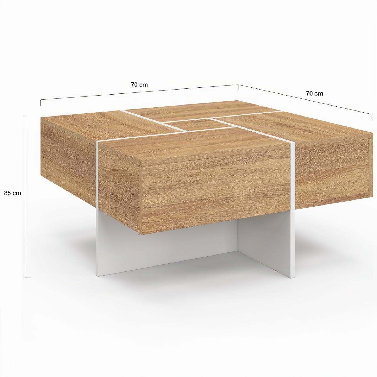 IDMarket Talia - Mesa de centro cuadrada (70 cm, con cajones, madera y blanco), color blanco