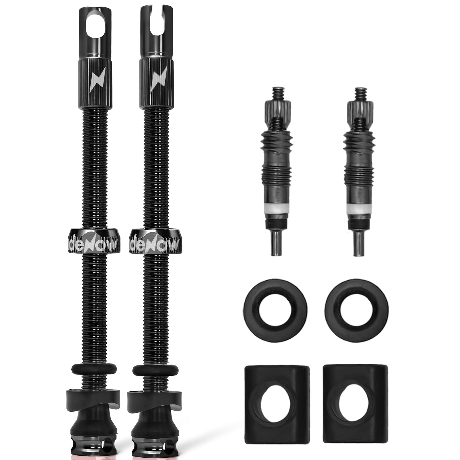 RideNow 85mm Schwarze Presta Tubeless Ventile 2 Stück, Superleichtes Alu Anti-Leck, für Schlauchlos-Reifen, mit Ventileinsatz-Entfernerwerkzeug