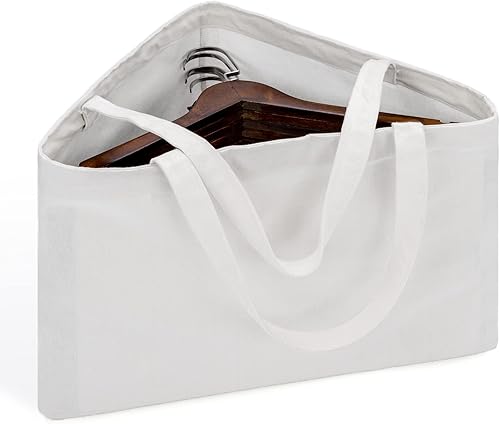 PuGez Bolsa de almacenamiento plegable triangular con asas, 18 x 13 x 13.2 pulgadas, blanco, algodón, lino