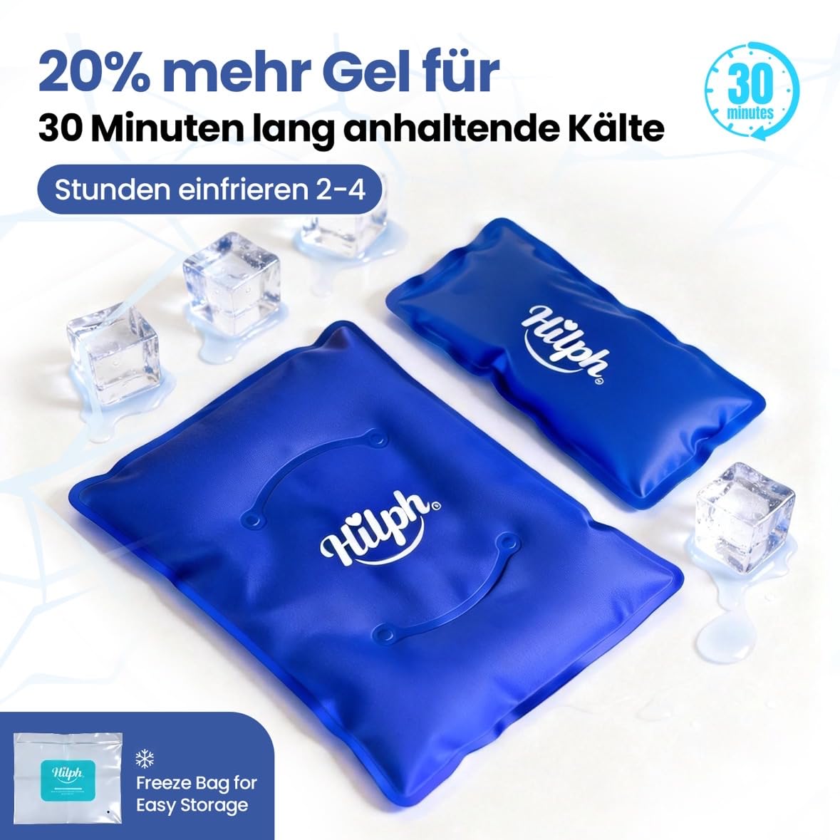 Hilph Poche de Glace Genou, Genouillère Thérapie Chaud/Froid Réutilisable - Enveloppement Total du Genou pour Chirurgie (Remplacement), Soulagement Douleur, Gonflement, Entorses - Bleu