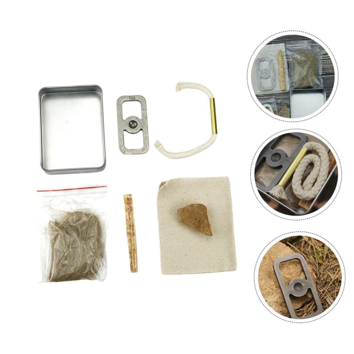 Kit para Iniciar Fuego al Aire Libre Encendedor y Cuerdas de Algodón y Metal para Camping y Parrilla, Ignición Instantánea en 1 Set
