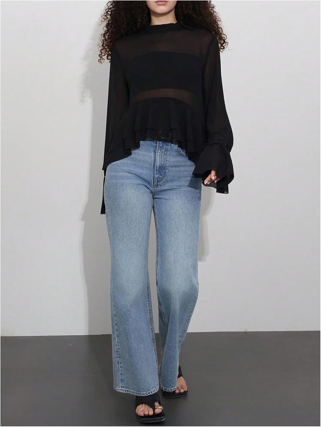 Verdusa Women's Old Money Chiffon Blouse Ruffle High Low Tops Tie Back Asymmetrical Top Dressy Blouse - Image 5