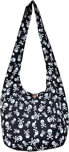 BTP Skull Punk Rock Hippie Hobo Thai Cotton Sling Bolso bandolera bandolera negro SK1
