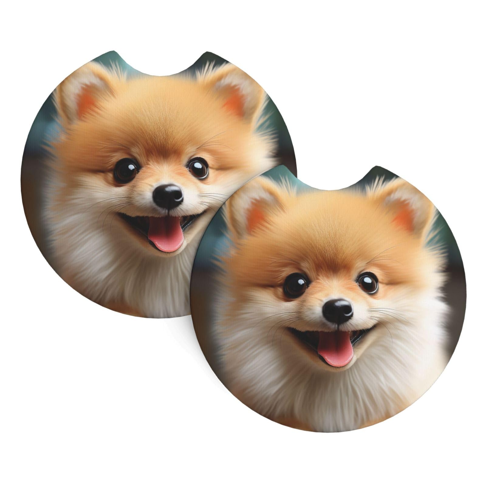 2PCS Car Coaster for Cup Holders Universal Auto Cup Mat Cute Little Pomeranian Cup Coaster Pad 2.7" Waterproof Neoprene Non-Slip Cup Holder Coasters Car Interior Accessories for Women Men