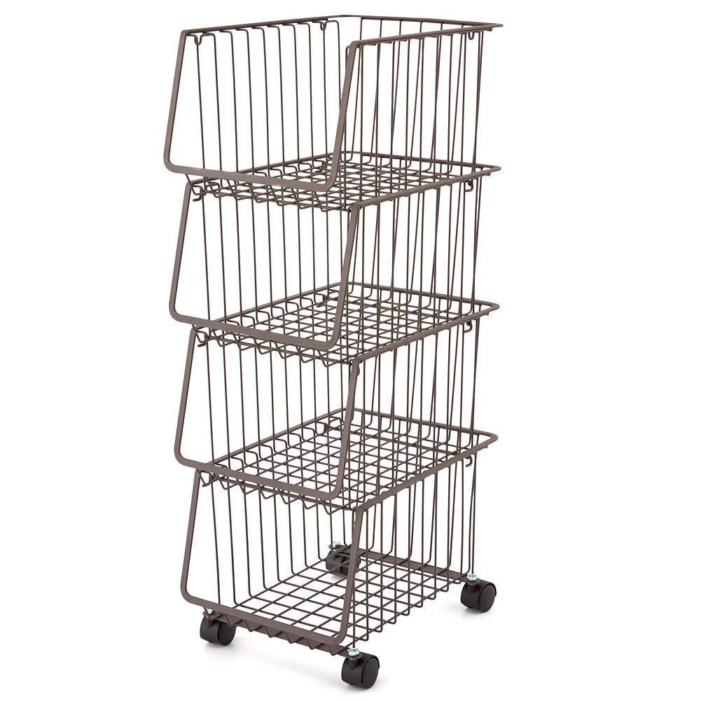 EZOWare Metal Wire Baskets Trolley, 4Tier Stackable Basket Organiser